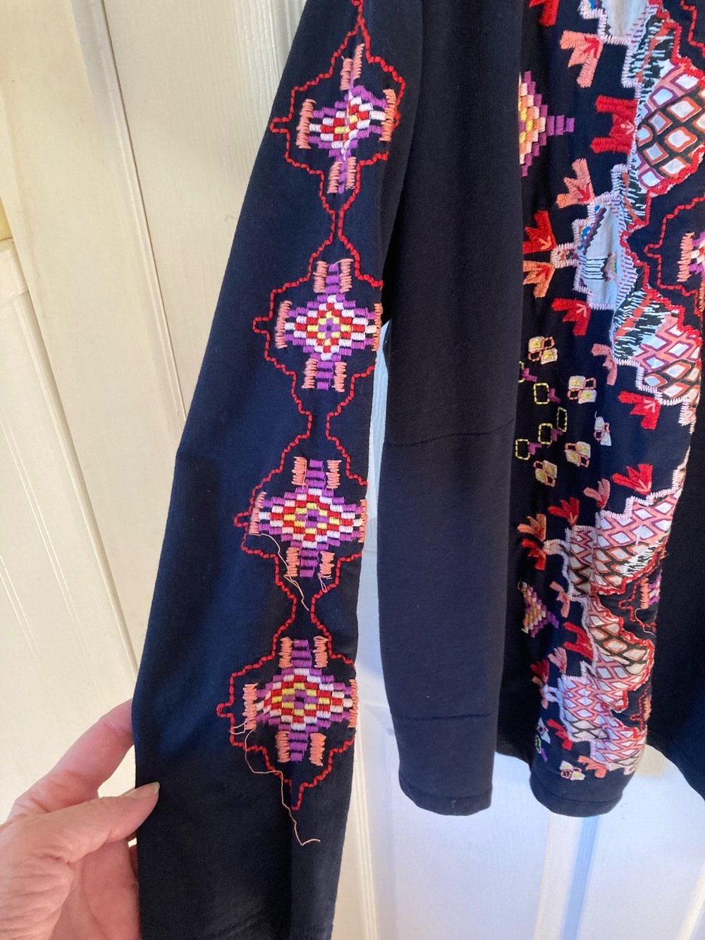 Lucky Brand Navy Cardigan with Multicolor Geometric Embroidery - Picture 5 of 11